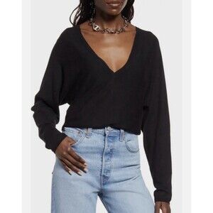 NWOT Women's OPEN EDIT Black V-Neck Semi Sheer Dolman Sleeve Lightweight Sweater